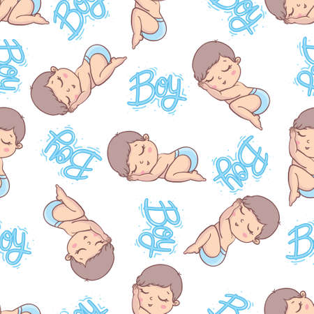 pattern for a boy. Blue baby feet and feet seamless pattern. vector illustrationのイラスト素材