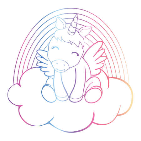 Cute Cartoon Unicorn isolated on white background. Vector illustration for coloring booksのイラスト素材