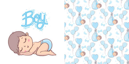 Happy little boy. A cartoon character isolated on a white background. Flat vector color illustration.のイラスト素材