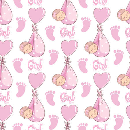 Children's seamless pattern with cute baby in Scandinavian style. Creative vector children's background for fabric, textilesのイラスト素材