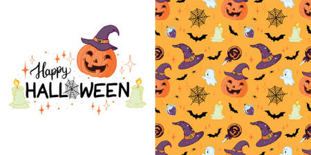 Halloween set - pumpkin. Perfect for holiday decoration, stickersのイラスト素材