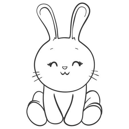vector hand-drawn cute cartoon rabbit. print, sticker,  sketch, doodle. isolated on a white background. children's drawing. bunnyのイラスト素材