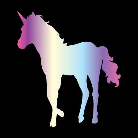 Unicorn silhouette vector illustration. Pink blue magic unicorn on white background. Fairy horse animal.のイラスト素材