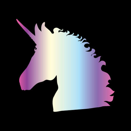 Unicorn silhouette vector illustration. Pink blue magic unicorn on white background. Fairy horse animal.のイラスト素材