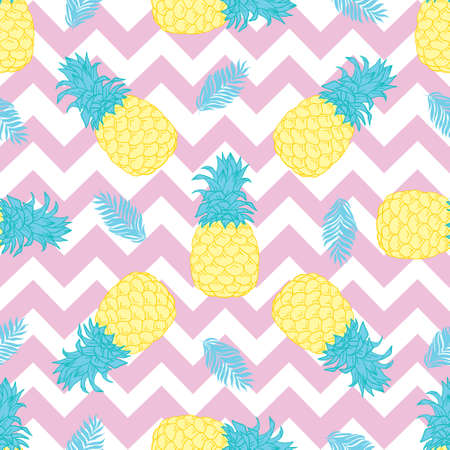 Fresh yellow pineapple vector repeat seamless pattern. Great for fabric, packaging, wallpapers, invitations.のイラスト素材