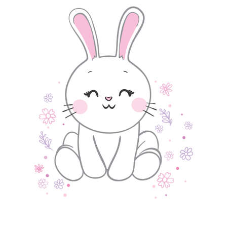 Cute rabbit character, bunny vector illustration. This is an illustration of a white rabbit greeting in the year of the rabbit 2023.のイラスト素材