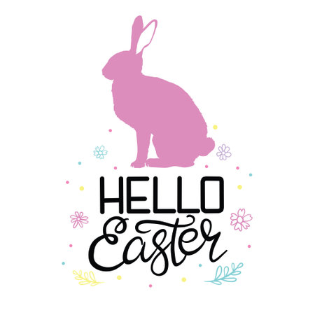 Happy Easter greeting card with calligraphic inscription and eggs. Happy Easter lettering. Hand drew easter elements wreath eggs in the white background. vector illustration.のイラスト素材