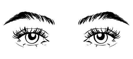 Beautiful woman eyes black and white drawing sketch. vector fashion illustration.のイラスト素材
