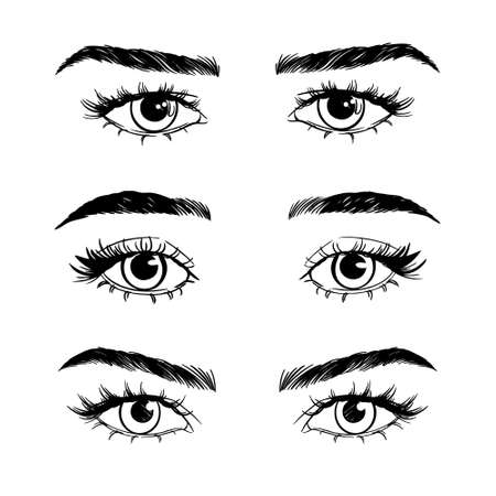 Female woman eyes and brows image collection set. fashion girl eyes design.のイラスト素材