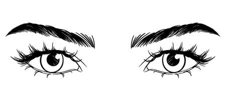 Beautiful woman eyes black and white drawing sketch. vector fashion illustration.のイラスト素材