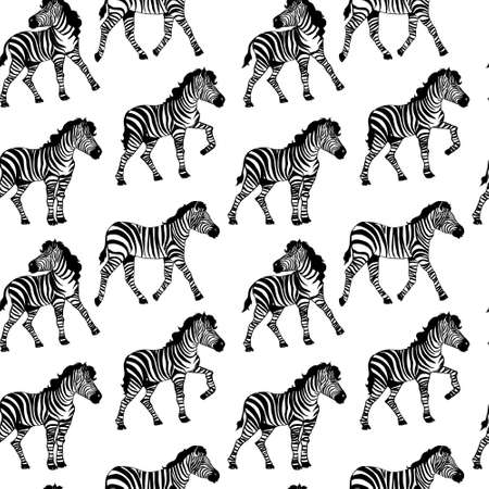 South african zebra seamless pattern. Hand drawn seamless pattern illustration with safari animals.のイラスト素材