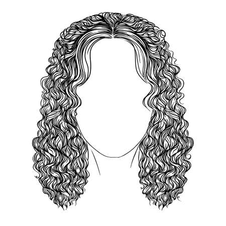 Art sketch of a beautiful woman with curly hair. concept illustration.のイラスト素材