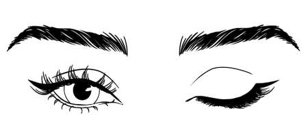 Beautiful woman eyes black and white drawing sketch. vector fashion illustration.のイラスト素材