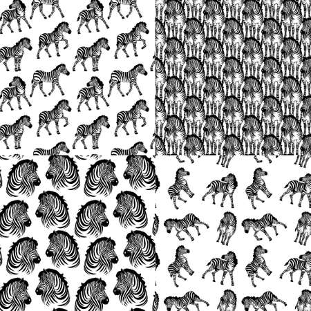 Set of zebra background pattern seamless. South african zebra seamless pattern. Hand drawn seamless pattern illustration with safari animals.のイラスト素材