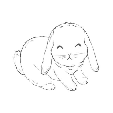 sketch of a cute rabbit black and white, hand-drawn on a white background. vector illustrations.のイラスト素材
