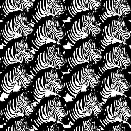 South african zebra seamless pattern. Hand drawn seamless pattern illustration with safari animals.のイラスト素材