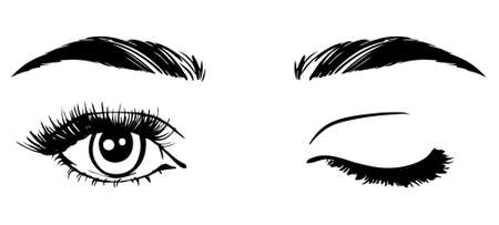 Beautiful woman eyes black and white drawing sketch. vector fashion illustration.のイラスト素材