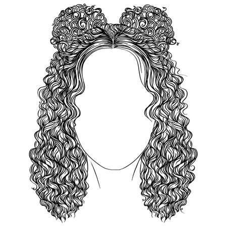 Art sketch of a beautiful woman with curly hair. concept illustration.のイラスト素材