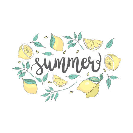 Have a zest for life lettering quote. Lemonade lettering with lemon label.のイラスト素材