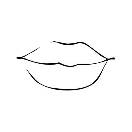 Sexy plump lips kiss isolated line art, Hand drawn illustration, Vector sketchのイラスト素材