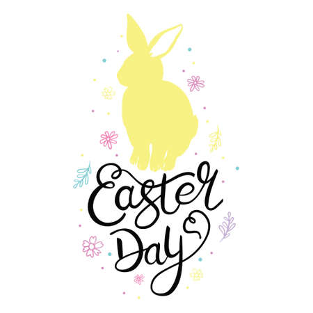 Happy Easter greeting card with calligraphic inscription and eggs. Happy Easter lettering. Hand drew easter elements wreath eggs in the white background. vector illustration.のイラスト素材