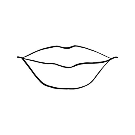 Sexy plump lips kiss isolated line art, Hand drawn illustration, Vector sketchのイラスト素材
