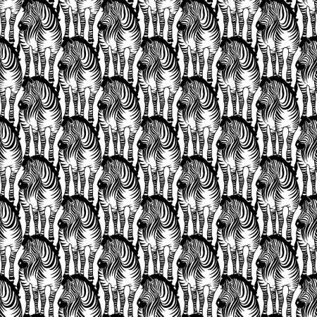 South african zebra seamless pattern. Hand drawn seamless pattern illustration with safari animals.のイラスト素材