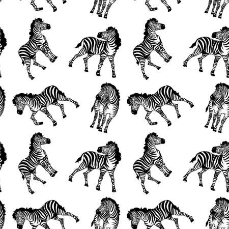 South african zebra seamless pattern. Hand drawn seamless pattern illustration with safari animals.のイラスト素材