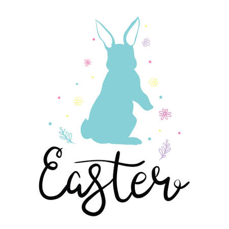 Happy Easter greeting card with calligraphic inscription and eggs. Happy Easter lettering. Hand drew easter elements wreath eggs in the white background. vector illustration.のイラスト素材