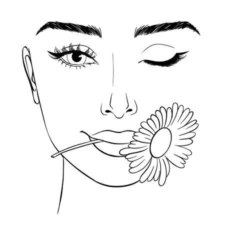 Vector illustration of women's head. Glamor fashion beauty woman face illustration.のイラスト素材