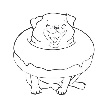 Pug vector hand drawing illustration in black color isolated on white backgroundのイラスト素材