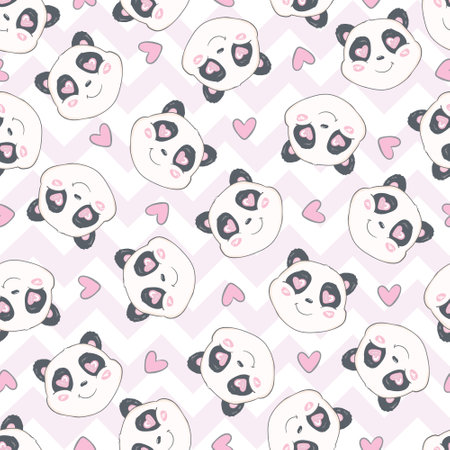 Cute panda illustration vector. Panda baby seamless. pattern. fabric design.のイラスト素材