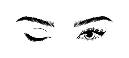 Beautiful woman eyes black and white drawing sketch. vector fashion illustration.のイラスト素材