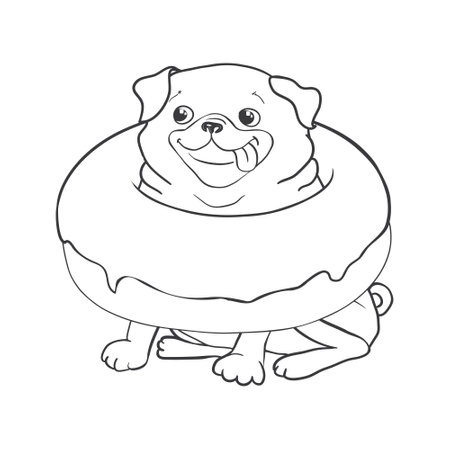 Pug vector hand drawing illustration in black color isolated on white backgroundのイラスト素材