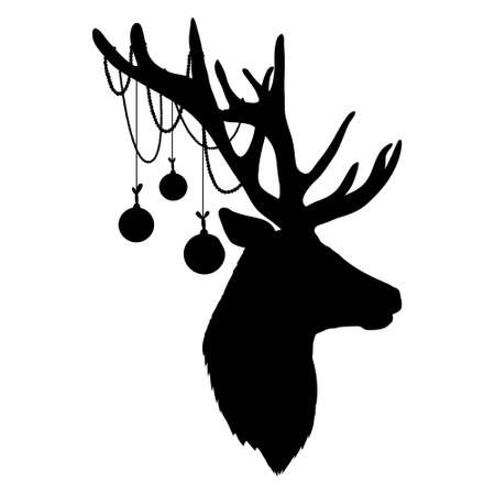 Black vector silhouette of a head with Christmas balls highlighted on a white background. christmas silhouetteのイラスト素材