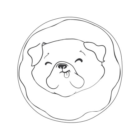Pug vector hand drawing illustration in black color isolated on white backgroundのイラスト素材