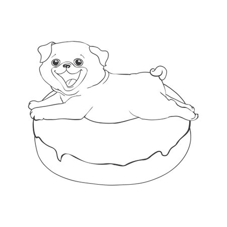 Pug vector hand drawing illustration in black color isolated on white backgroundのイラスト素材