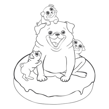 Pug vector hand drawing illustration in black color isolated on white backgroundのイラスト素材