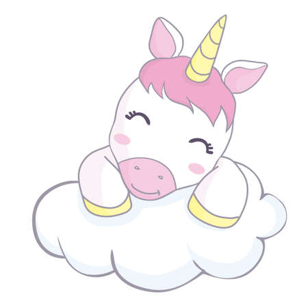 Cute sweet pony unicorn and rainbow. Girly flat vector cartoon hand drawings. Fairy character, cute, animals, horse. Pony cute and very beautiful.のイラスト素材
