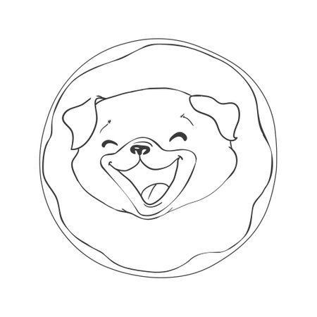 Pug vector hand drawing illustration in black color isolated on white backgroundのイラスト素材
