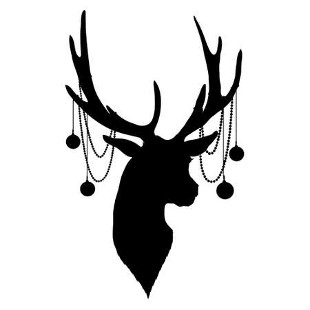 Black vector silhouette of a head with Christmas balls highlighted on a white background. christmas silhouetteのイラスト素材