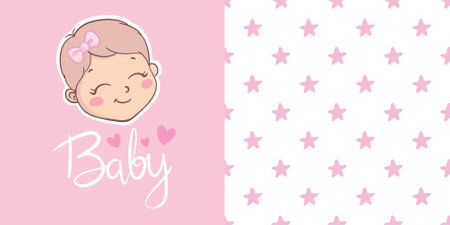 Vector greeting card. baby shower card. Baby announcement card design element. It's a boy lettering, it's a girl lettering. Baby shower party design element.のイラスト素材