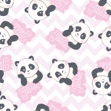 Cute panda illustration vector. Panda baby seamless. pattern. fabric design.のイラスト素材