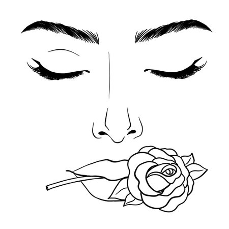Vector illustration of women's head. Glamor fashion beauty woman face illustration.のイラスト素材