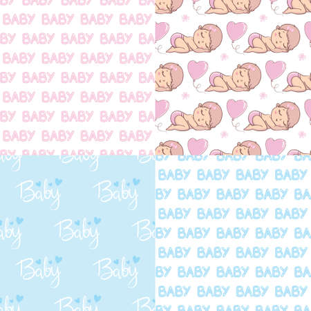 A set of ready-made designs for newborns. This is a boy. It's a girl. Vector illustration. Set of postcards and backgrounds.