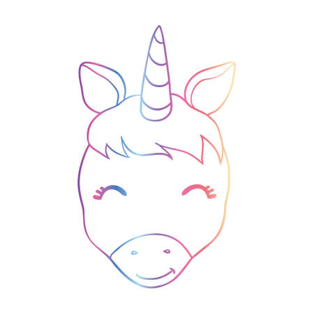 Cute Cartoon Unicorn isolated on white background. Vector illustration for coloring booksのイラスト素材
