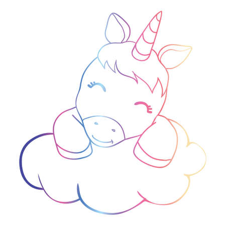 Cute Cartoon Unicorn isolated on white background. Vector illustration for coloring booksのイラスト素材
