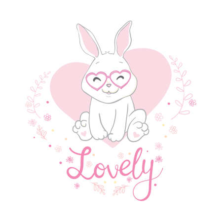 Cute rabbit character, bunny vector illustration. This is an illustration of a white rabbit greeting in the year of the rabbit 2023.のイラスト素材