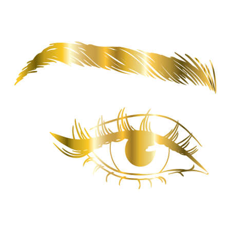 Eyelash extension  . Makeup with gold glitter. Vector illustration in a modern styleのイラスト素材