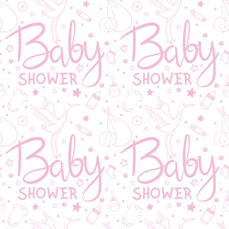Vector greeting card. baby shower card. Baby announcement card design element. It's a boy lettering, it's a girl lettering. Baby shower party design element.のイラスト素材